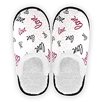 House Slippers Valentine's Day Love Words Pink For Couple Fuzzy Memory Foam Cozy Indoor and Outdoor Slippers
