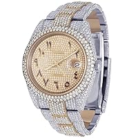 Moissanite Watches for Men, Fully Iced Out Watch, White VVS Moissanite Swiss Automatic Movement Hip Hop Watch, Arabic Dial Handmade Men's Watches