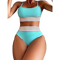 GORGLITTER Women's 2 Piece Color Block Bikini Set Wireless Swimsuit High Waisted Bathing Suit