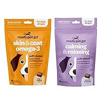 Omega 3 + Calming Chews for Dogs | Helps with Dog Anxiety, Separation & Barking | Fish Oil for Dog Shedding, Skin Allergy, Itch Relief | 90 Chews Each