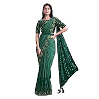 Bottel Green Indian Fancy Embellished BLouse One Minute Saree & Waist Belt Ready To Wear Sari 2528