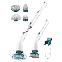 Electric Spin Scrubber HS1, Cordless Shower Scrubber for Cleaning with 4 Replaceable Brush Heads Adjustable Extension Handle, IPX7 Waterproof Cleaning Brush for Bathroom Floor Dark Green