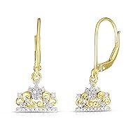 Natalia Drake 1/10 Cttw Diamond Tiara Crown Dangle Earrings for Women in Sterling Silver (H-I /I1-I2)