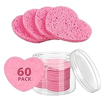 60 Counts Compressed Facial Sponges with Container, Heart Shape Compressed Face Sponge, 100% Natural Sponge Pads for Face Cleansing