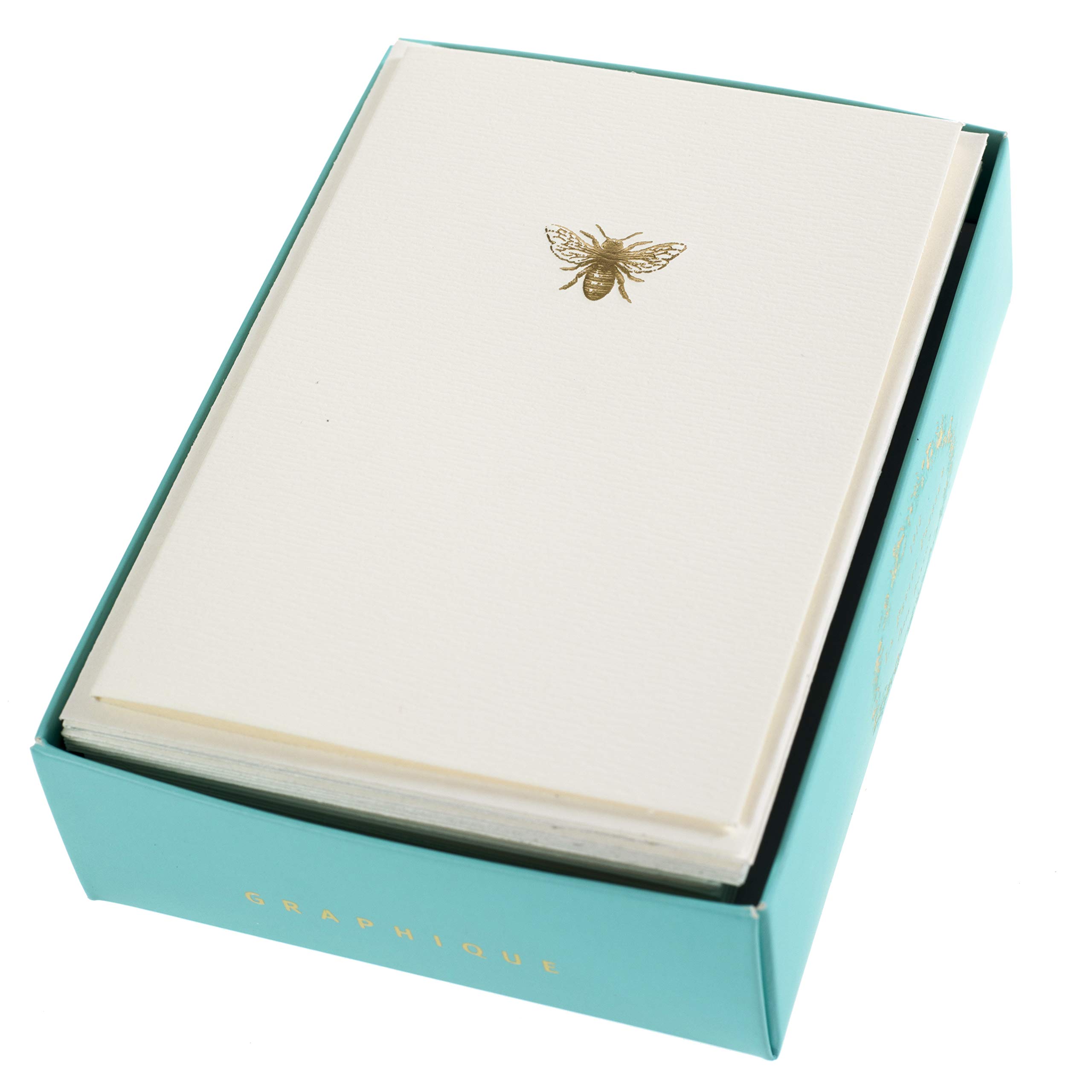 Graphique Bee La Petite Presse Boxed Notecards - 10 Embellished Gold Foil Blank Cards with Matching Envelopes and Storage Box, 3.25