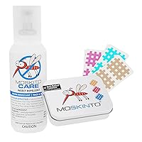 Moskinto Family Pack & Moskito Care Insect Repellent Bundle, The Original Itch-Relief Bug Bite Patch & Extreme Outdoor Anti-Mosquito Spray, Safe for Kids, 42 Colorful Patches