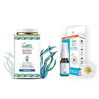 SNAKE BRAND Prickly Heat Cooling Powder Kelp Complex (4.9 Oz / 140g) and Herbal Throat Spray (15ml) Bundle - Beat The Heat Outside and Inside - Ultimate Relief Package