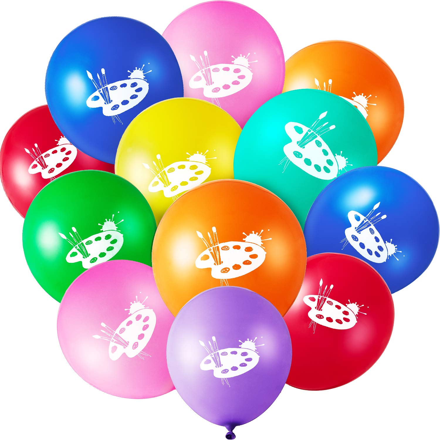 48 Pieces Art Party Balloons Printed Party Latex Balloons Assorted Colors Balloons for Art Classroom Paint Class Painting Paintbrush Birthday Party Decoration, 12 Inches