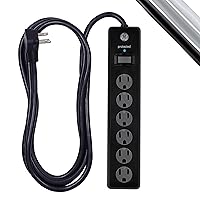 GE 6-Outlet Surge Protector, 10 Ft Extension Cord, Power Strip, 600 Joules, Twist-to-Close Safety Covers, Protected Indicator Light, UL Listed, Black, 37442