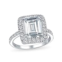 Personalize Cubic Zirconia Art Deco Style 2-5 CTW Halo AAA Simulated Blue Sapphire CZ Canary Yellow Rectangle Emerald Cut Engagement Ring .925 Sterling Silver Rose Gold Plated