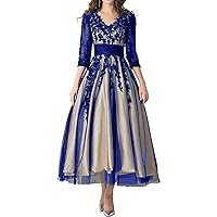 Midi Lace Mother of The Bride Dress Formal Evening Party Prom Gown