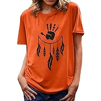 XJYIOEWT Blouses for Women Fashion 2024 for Spring Women Orange Shirt Day Casual Short Sleeve Round Neck T Shirt Cute P