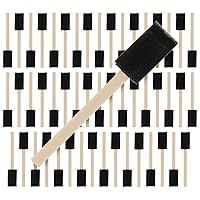 US Art Supply 1 inch Foam Sponge Wood Handle Paint Brush Set (Value Pack of 50) - Lightweight, Durable and Great for Acrylics, Stains, Varnishes, Crafts, Art