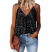 miduo Womens Tank Tops Casual Fashion V Neck Strappy Sequin Sparkle Shimmer Camisole Sleeveless Tanks Tops