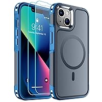 SUPFINE Magnetic for iPhone 13 Case, [Compatible with MagSafe][10 FT Military Grade Drop Protection] [2+Tempered Glass Screen Protector] Non-Slip Heavy Duty Full-Body Shockproof Phone Case,Deep Blue
