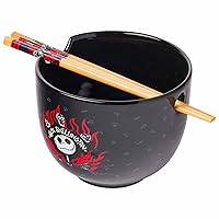 Silver Buffalo Disney Nightmare Before Christmas Jack Skellington Ceramic Ramen Noodle Rice Bowl with Chopsticks, Microwave Safe, 20 Ounces