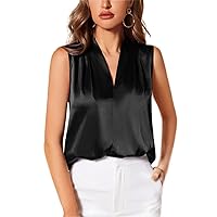 Womens Summer Tops Sexy Casual T Shirts for Women Solid V Neck Satin Blouse