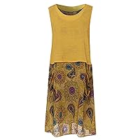Womens Vintage Print Patchwork 2-Piece Loose Casual Linen Maxi Dresses Two-Piece Floral Long Maxi Dress