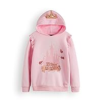 Disney Princess Girls Hoodie | Kids Pink Graphic Hooded Sweatshirt 3D Crown | Ruffled Arm Hem Good Fairies Apparel Sweater