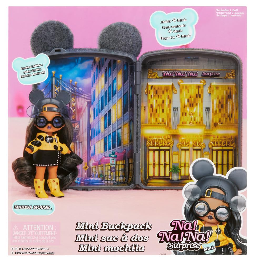 Na! Na! Na! Surprise Mini Backpack Series 2 Marisa Mouse Fashion Doll, Fuzzy Gray Mouse Backpack, Gift for Kids, Ages 4 5 6 7 8+ Years