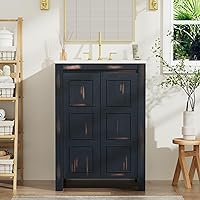 24x18x33.8 Inches Vintage Style Small Bathroom Vanity Combo with Ceramic Sink, 2 Soft-Close Doors, Espresso