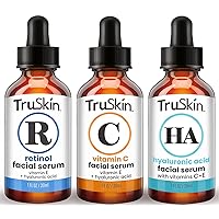 TruSkin Face Serum Trio – Hyaluronic Acid, Vitamin C & Retinol Serum for Face – Anti Aging Skin Care Set for Women – Skin Care for Bright, Smooth, Firm & Hydrated Skin, 1 fl oz, 3 Bottles