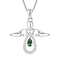 FJ Necklaces for Women Guardian Angel Necklace 925 Sterling Silver Angel Locket with Birthstone Cubic Zirconia Jewellery Gifts for Women Girls