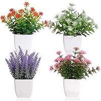 Artificial Potted Flowers 4pcs Fake Small Plant in Pot Mini Faux Plant Door House Office Tabletop Kitchen Colorful Greenery Decor