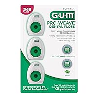 GUM Pro-Weave Woven Dental Floss, Shred Resistant Waxed Floss, Mint Flavored, 3 Count + 2 Travel Units