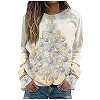 Women's Fall Tops Casual Fashion Christmas Print Long Sleeve O Neck Pullover Top Blouse Sweatshirt, S-3XL