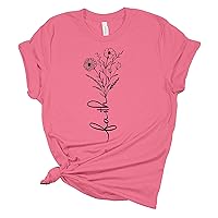 Faith Floral Bouquet Unisex Ladies Design Christian T-Shirt Graphic Tee-Pink-Large