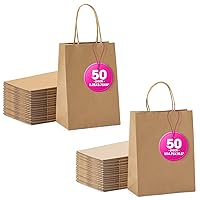 MESHA Brown Gift Bags 8x4.75x10.5 Inches 50Pcs & 5.25x3.75x8 Inches 50Pcs Paper Bags with Handles Small Shopping Bags,Wedding Party Favor Bags