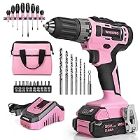 WORKPRO 20V Pink Cordless Drill Driver & 8 PC Magnetic Screwdrivers Set, 3/8” Keyless Chuck, 2.0 Ah Li-ion Battery, 1 Hour Fast Charger and 11-inch Storage Bag Included