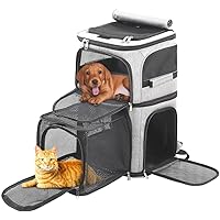 Expandable Cat Backpack Carrier for 2 Cats, Dog Backpack for 2 Small Pets Dogs, Expandable Cat Carrier for Large Cats Multiple Pets, 7 Windows, Built-in Frame Support Plate and Safety Straps, Foldable