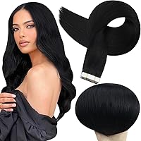 Full Shine Human Hair Tape in Hair Extensions 20 Inch Hair Extensions Tape in Remy Real Hair 50 Gram Color 1 Jet Black Seamless Tape in Extensions, 20 Pcs Silky Straight Brazilian Hair Natural