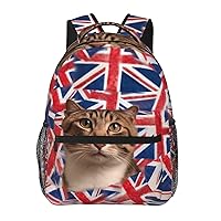 Cat British Flag Bunting Print Backpack Large Travel Backpack Laptop Bag For Women and Men Casual Daypack
