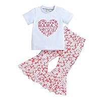 Infant Bundle Girl Toddler Girls Valentine's Day Short Sleeve Letter T Shirt Pullover Tops Bell Skirt (White, 3-4 Years)