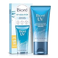 Biore UV Aqua Rich SPF 30 PA+++ Japanese Daily Moisturizer Sunscreen for Face, For Sensitive Skin, Oil Free, Hyaluronic Acid, Vegan, Oxybenzone & Octinoxate Free, Dermatologist Tested, 1.7 Oz