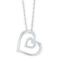 SwaraEcom Brilliant Created Round Cut White Diamond CZ 14K White Gold Plated Solid Sterling Silver Charming Double Heart Pendant Necklace for Her Gifts