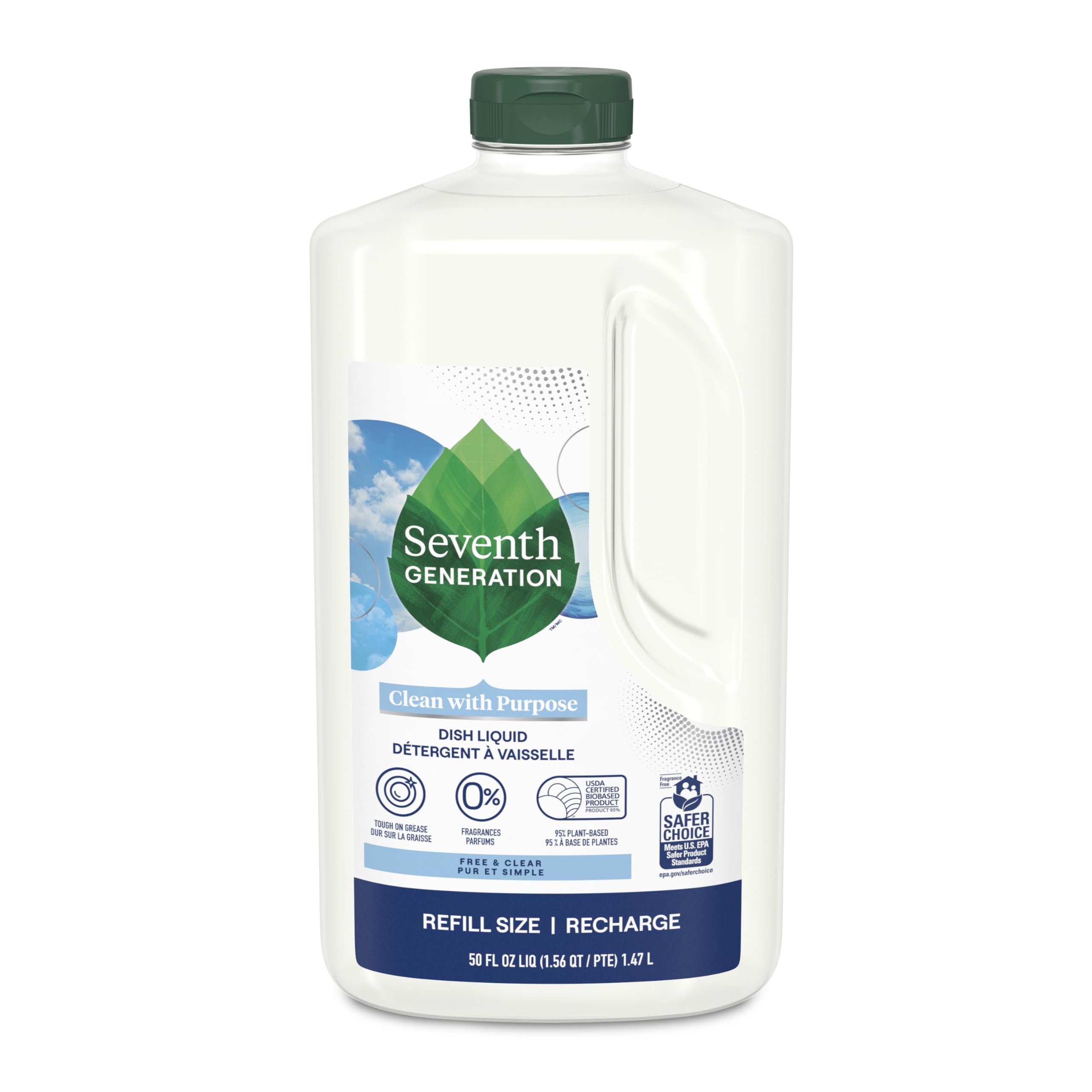 Seventh Generation Hand Dish Wash Refill, Free & Clear, Tough on Grease, 50 Fl. Oz.