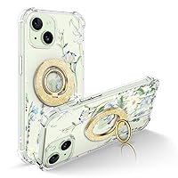 GVIEWIN Bundle - Compatible with iPhone 15 Plus Case 6.7 Inch (Aquilegia/White) + Magnetic Phone Ring Holder (Gold)