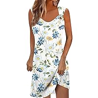 Summer Sundresses for Women 2024 Fashion Floral Printed V-Neck Dress Sexy Casual Sleeveless Dresses