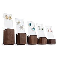 GemeShou 5pcs Set Walnut Acrylic Earring Holders for Jewelry, Wood Earring Display Stands for Selling, Small Earring Organizer Studs【Walnut Stands with Acrylic Stud Cards Set 5pcs】