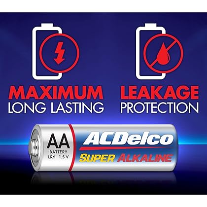 ACDelco 40-Count AA Batteries, Maximum Power Super Alkaline Battery, 10-Year Shelf Life, Reclosable Packaging, Blue