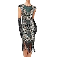 Women's Flapper Dresses 1920s Fringed Dress Sequin One Shoulder Bodycon Formal Prom Dress Sequin Party Dress for Teens