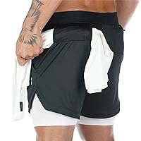 Andongnywell Men's 2 in 1 Running Shorts Workout Training Gym Compression Tight Short Trousers with Pockets
