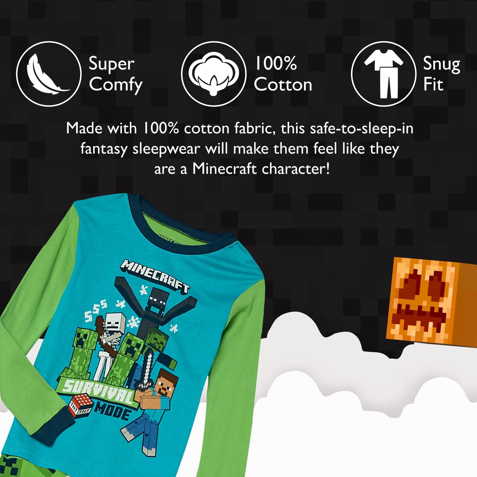 Minecraft Boys' Big Snug Fit Cotton Pajamas