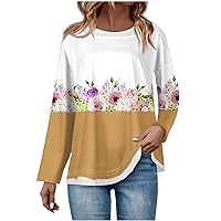Tops for Women 2023,Long Sleeves T-Shirts Crewneck Blouses for Women 2024 Print Going Out Tops Plus Size Tee
