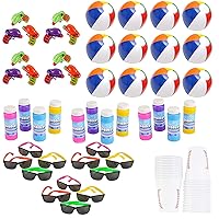Summer Fun Toy Mega Assortment Bulk Pack of 48 Toys Includes Kids Sunglasses, Inflatable Beach Balls, Water Gun Squirts and Bubbles and Baseball Party Cups Bulk Pack of 30 Plastic Cups for Birthday