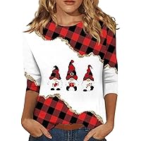 Merry Christmas Women Shirts Fashion Holiday 3/4 Sleeve Tops Crew Neck Loose Fit T-Shirt Sexy Workout Clothes